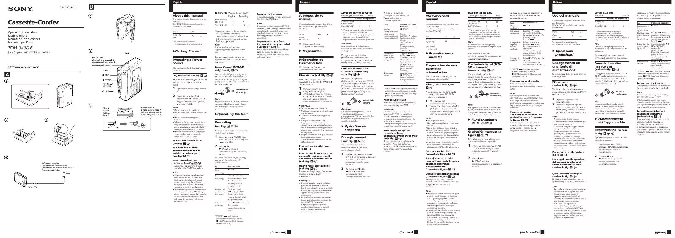 Mode d'emploi SONY TC-M343