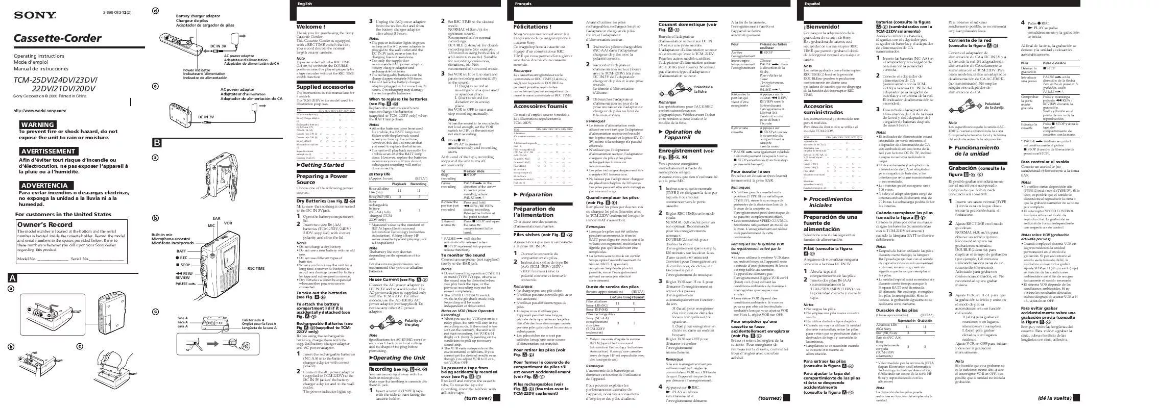 Mode d'emploi SONY TCM-25DV