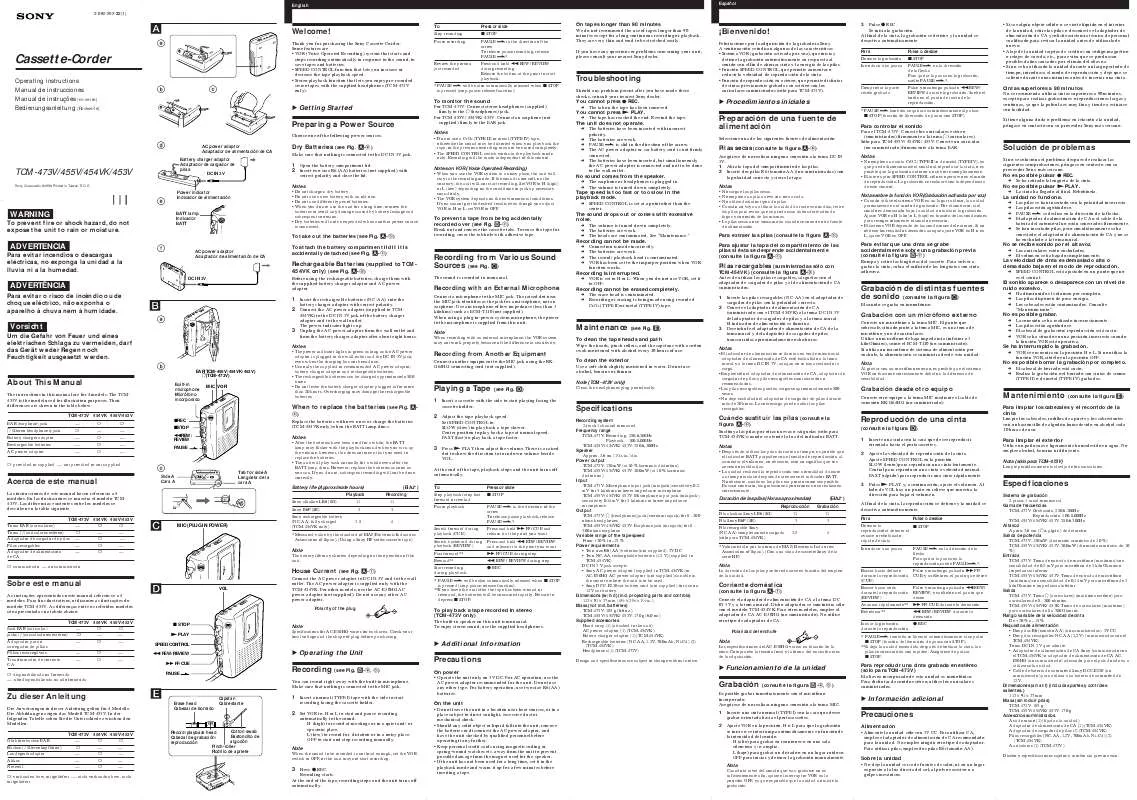 Mode d'emploi SONY TCM-454VK