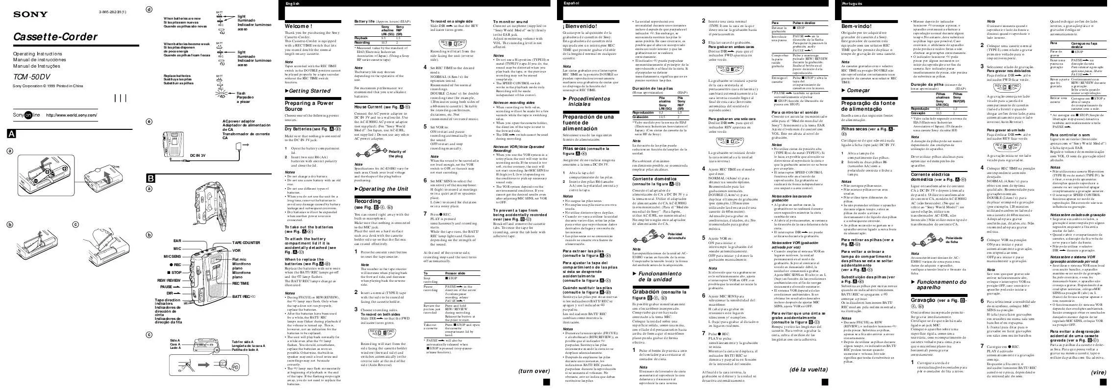 Mode d'emploi SONY TCM-50DV