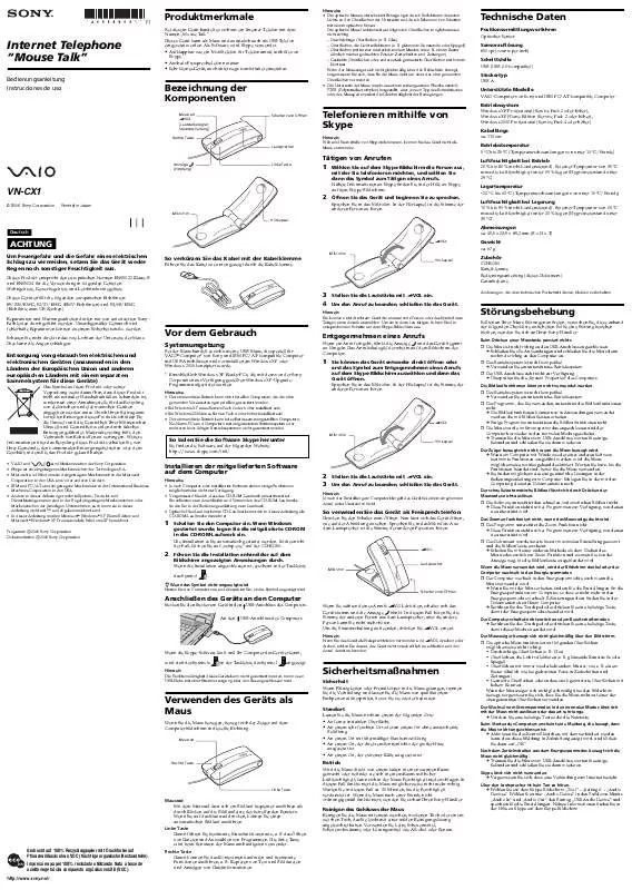 Mode d'emploi SONY VAIO VN-CX1