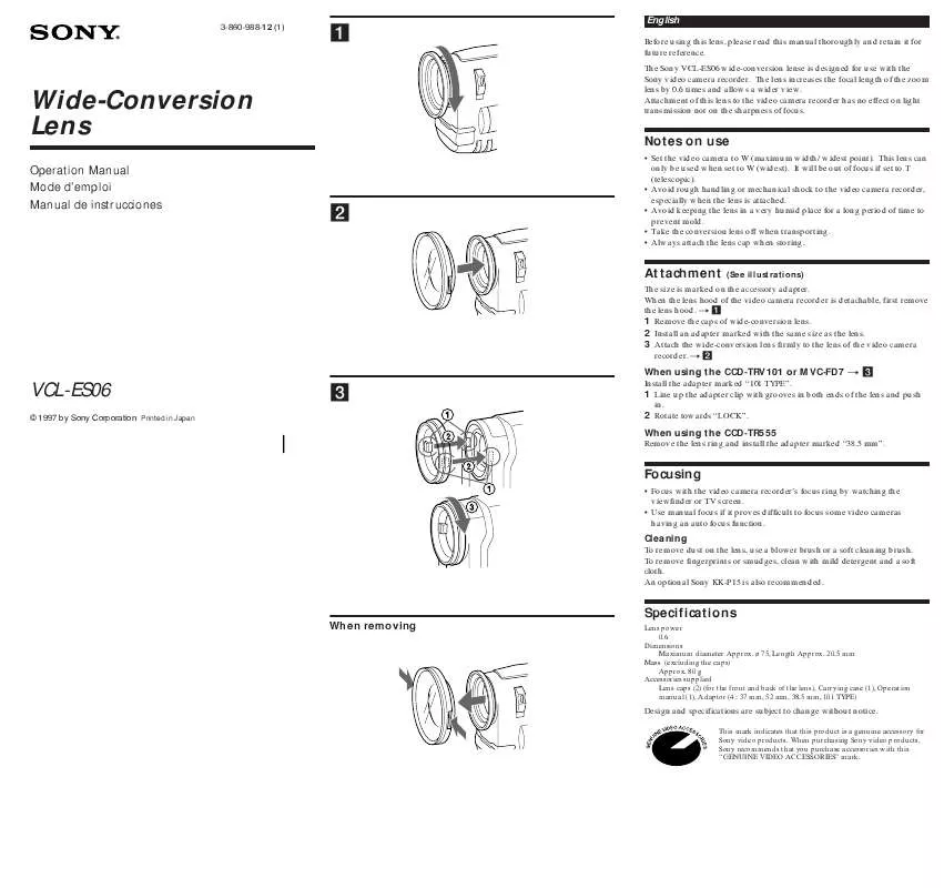 Mode d'emploi SONY VCL-ES06