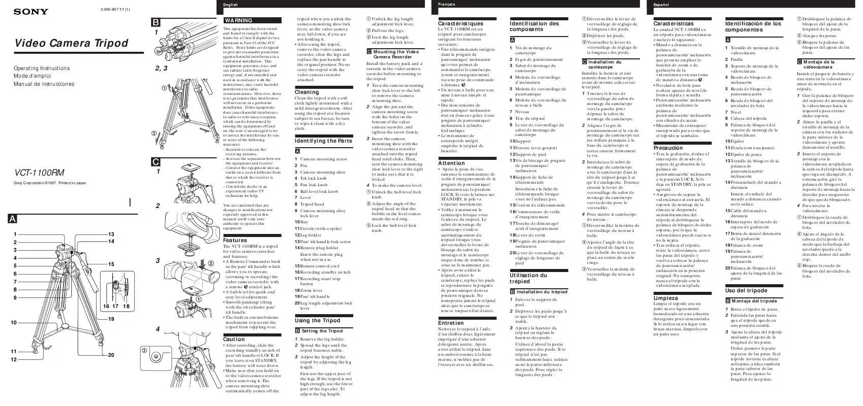 Mode d'emploi SONY VCT-1100RM