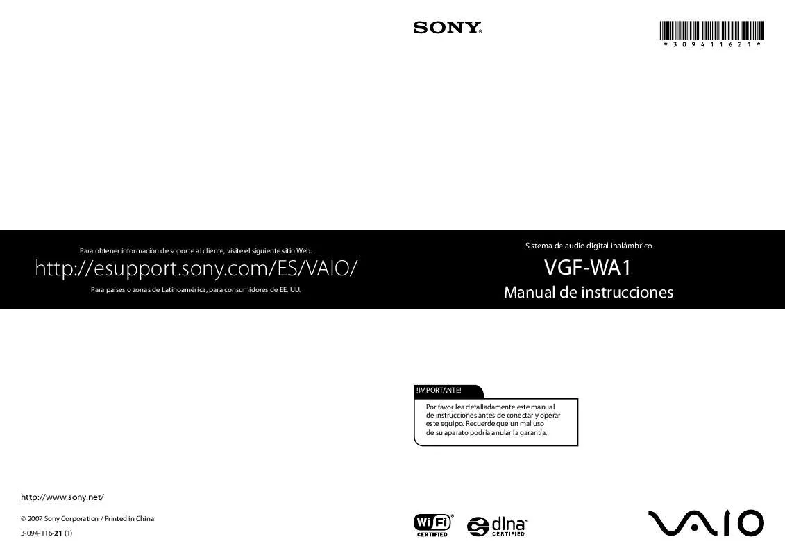 Mode d'emploi SONY VGF-WA1