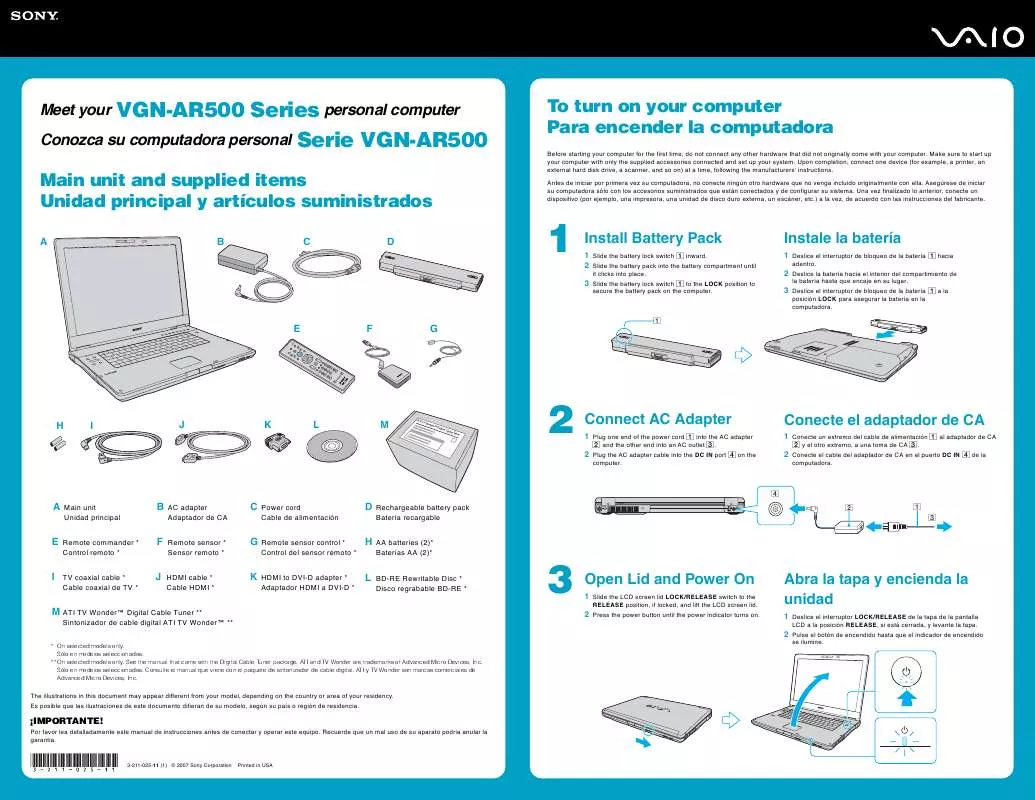 Mode d'emploi SONY VAIO VGN-AR550E