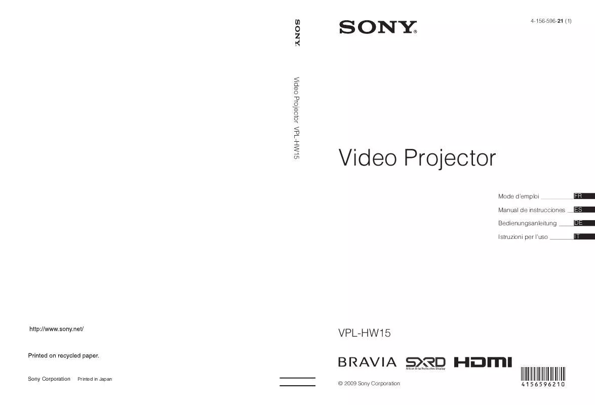 Mode d'emploi SONY VPL-HW15