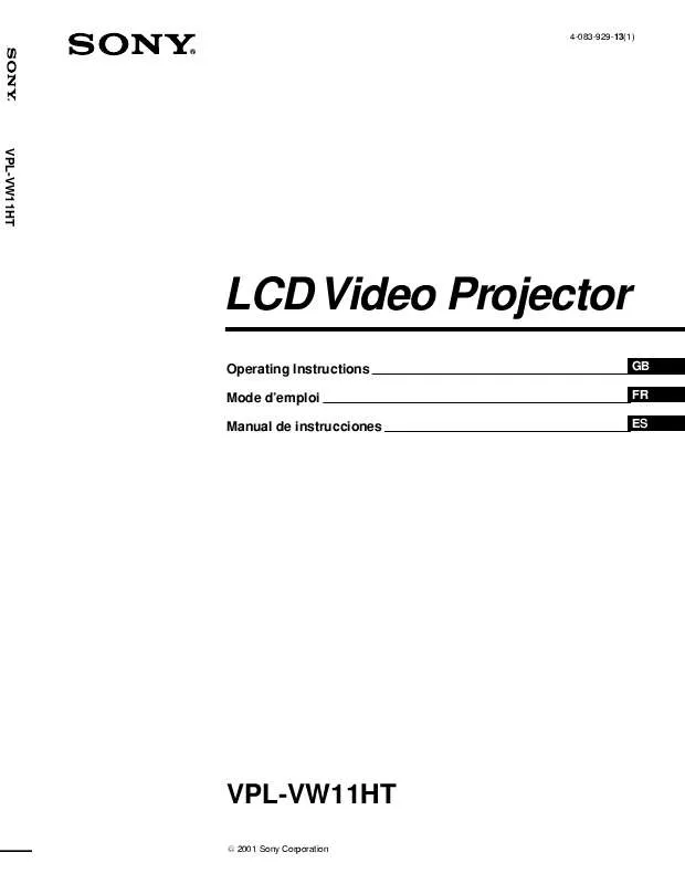 Mode d'emploi SONY VPL-VW11HT