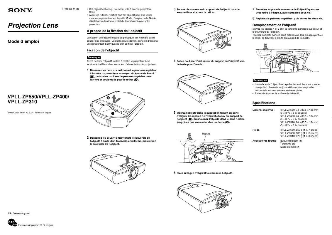 Mode d'emploi SONY VPLL-ZP400