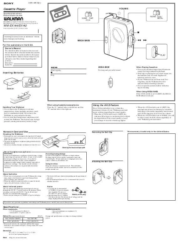 Mode d'emploi SONY WM-EX164