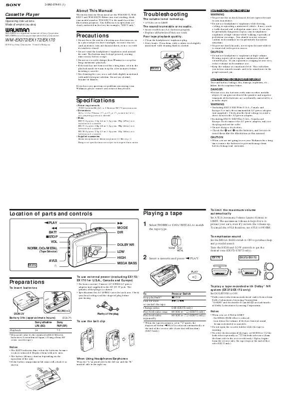 Mode d'emploi SONY WM-EX372