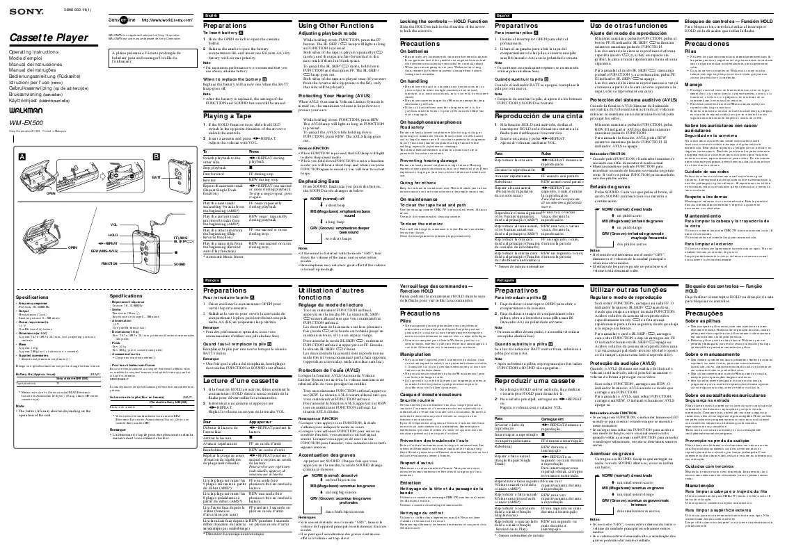 Mode d'emploi SONY WM-EX500