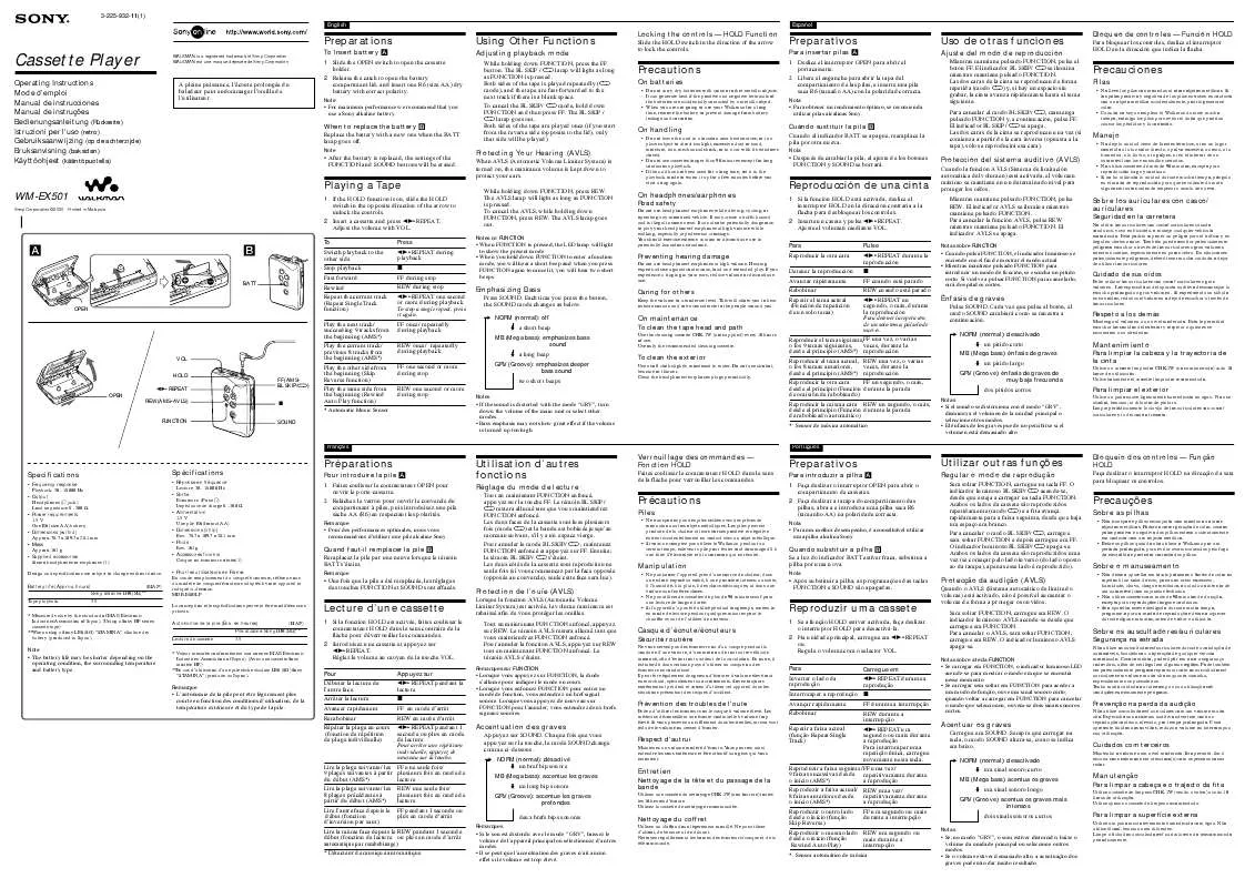 Mode d'emploi SONY WM-EX501