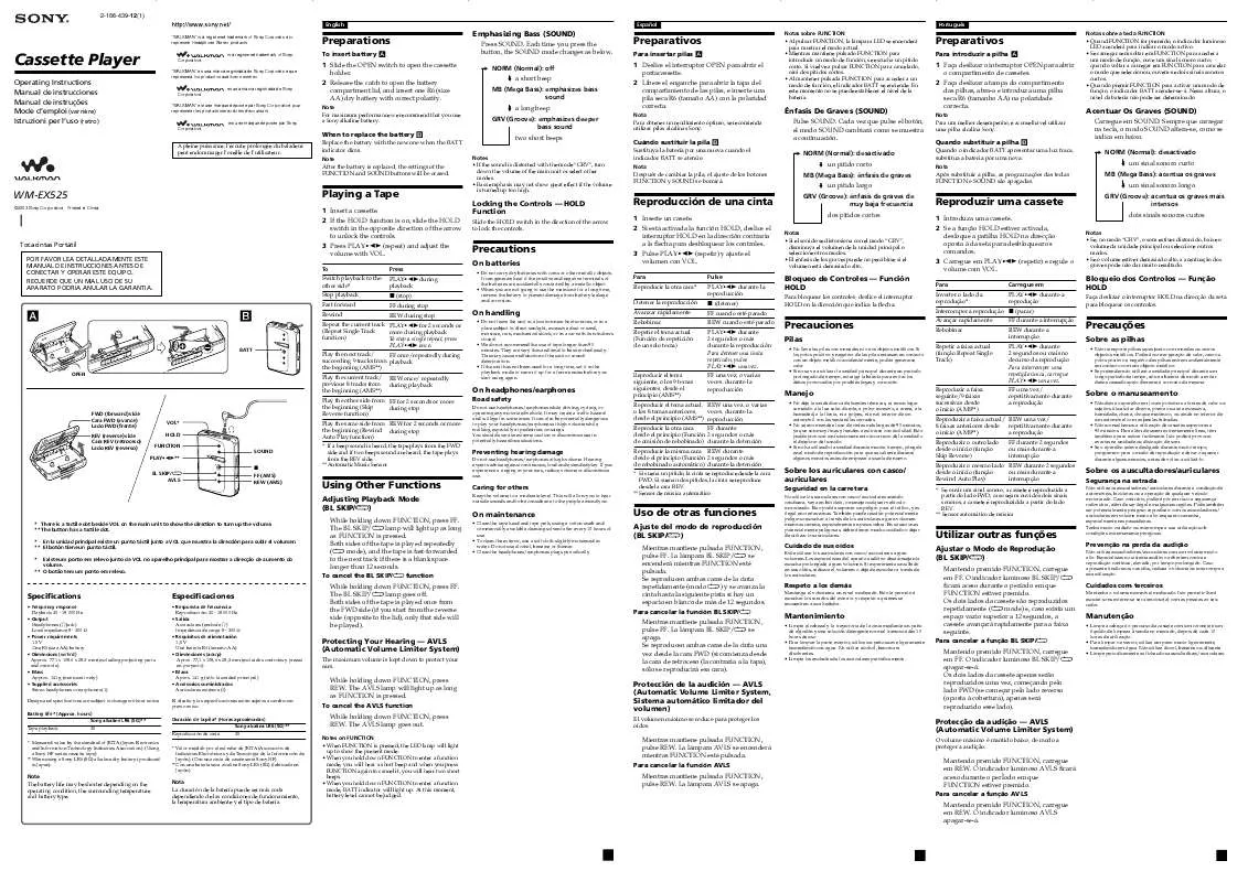 Mode d'emploi SONY WM-EX525