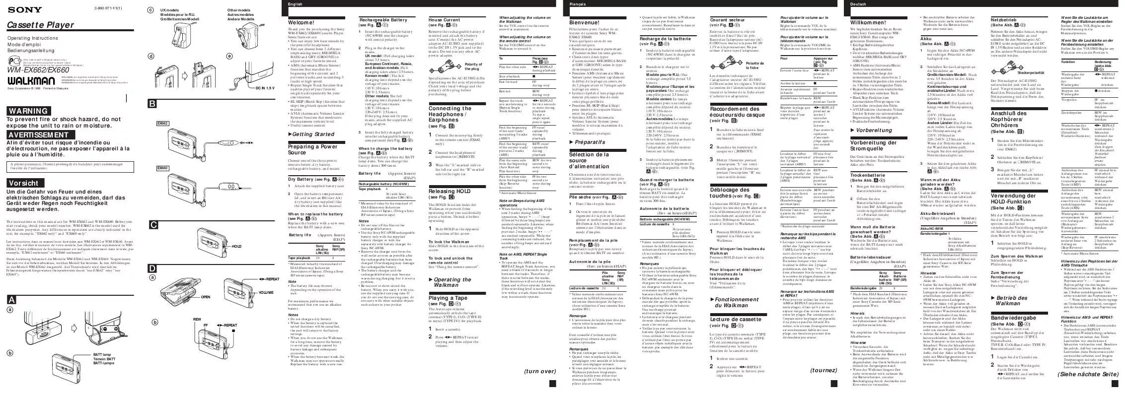 Mode d'emploi SONY WM-EX662