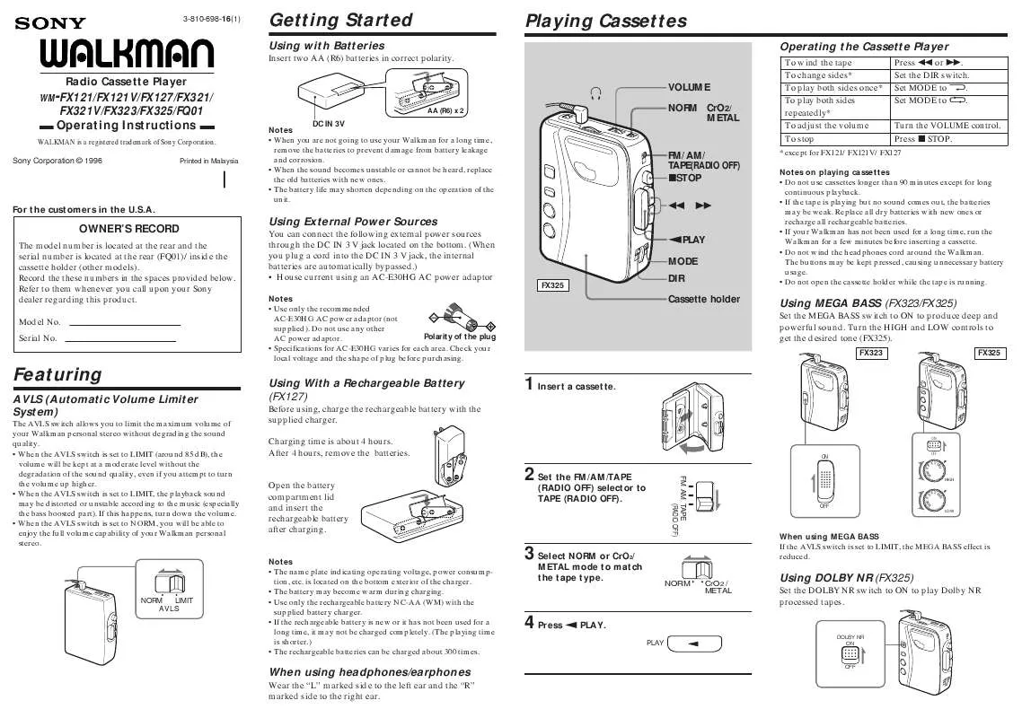 Mode d'emploi SONY WM-FQ01