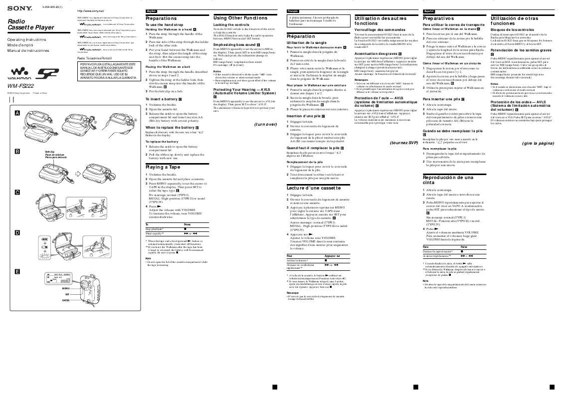 Mode d'emploi SONY WM-FS222