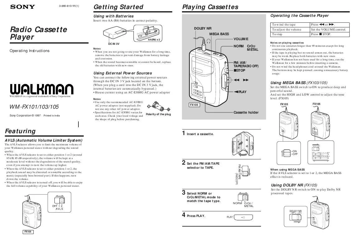 Mode d'emploi SONY WM-FX101