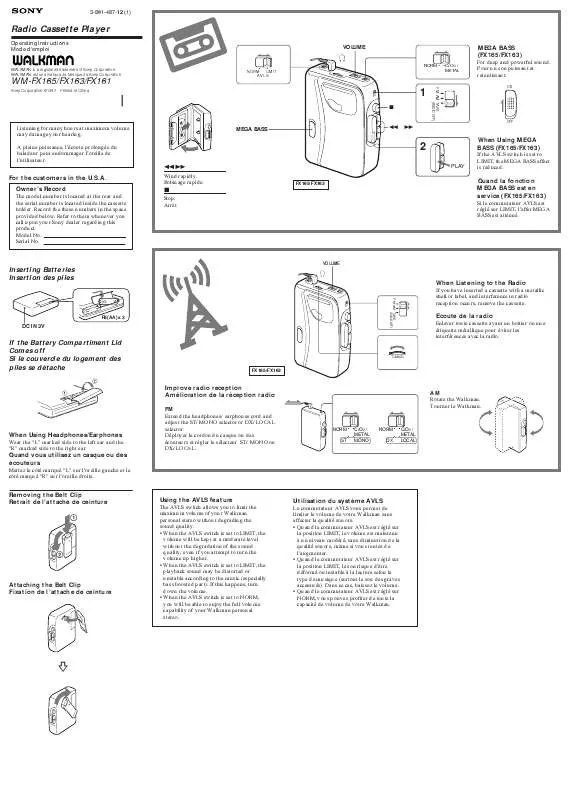 Mode d'emploi SONY WM-FX163