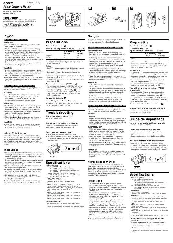 Mode d'emploi SONY WM-FX181