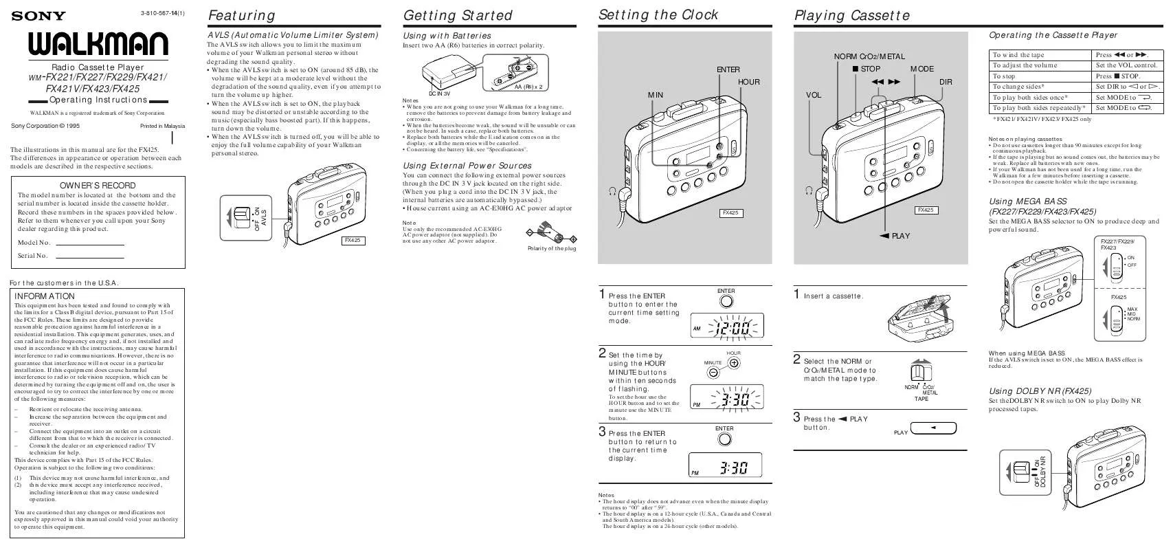 Mode d'emploi SONY WM-FX227