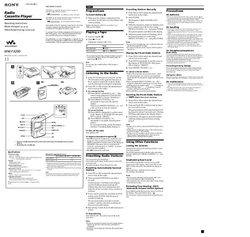 Mode d'emploi SONY WM-FX290