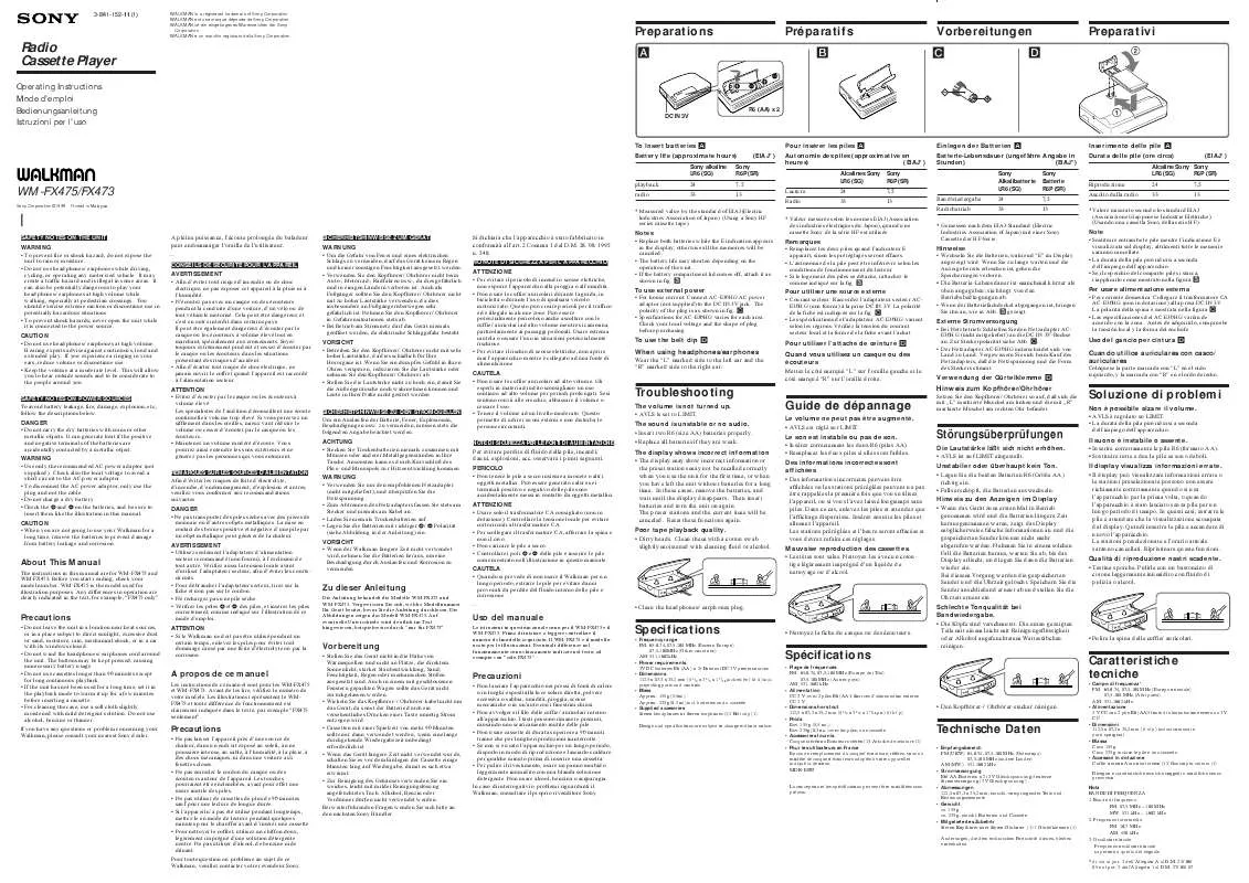 Mode d'emploi SONY WM-FX473