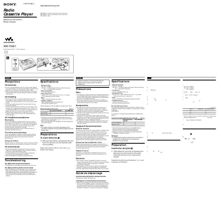 Mode d'emploi SONY WM-FX481