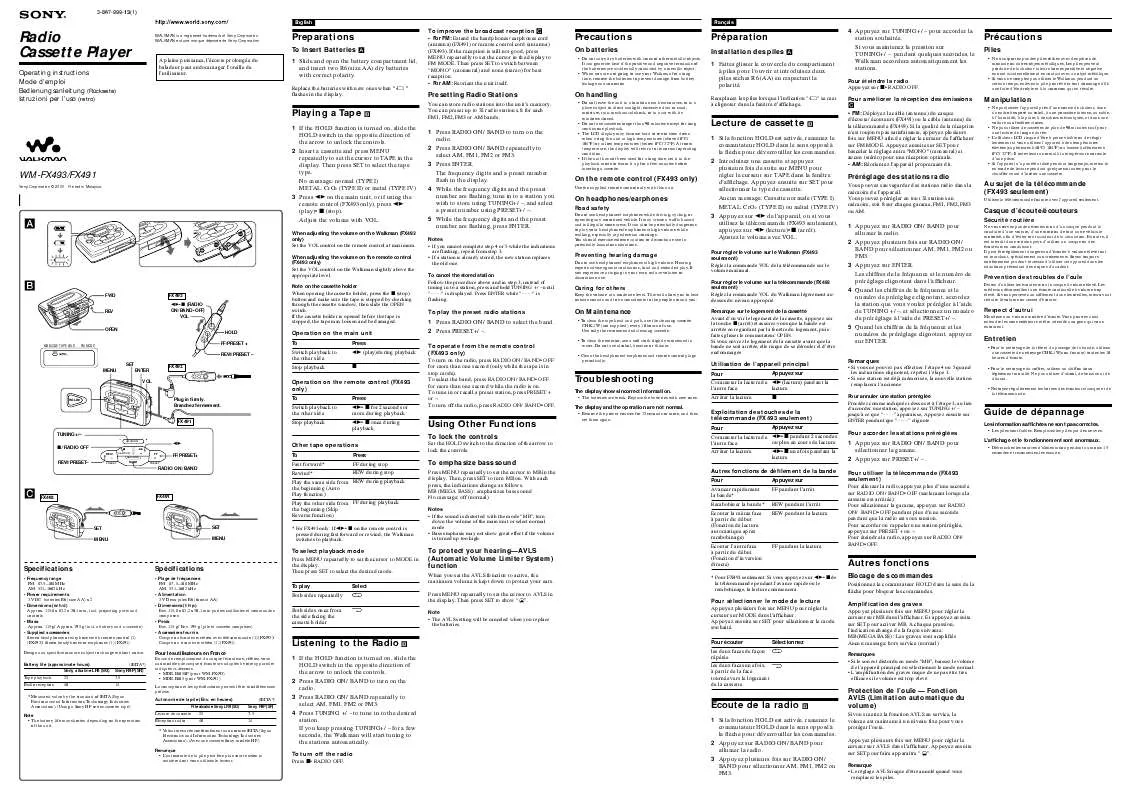 Mode d'emploi SONY WM-FX491