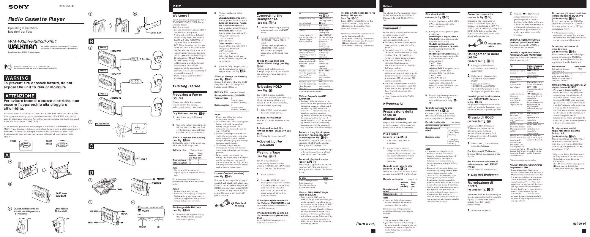 Mode d'emploi SONY WM-FX653