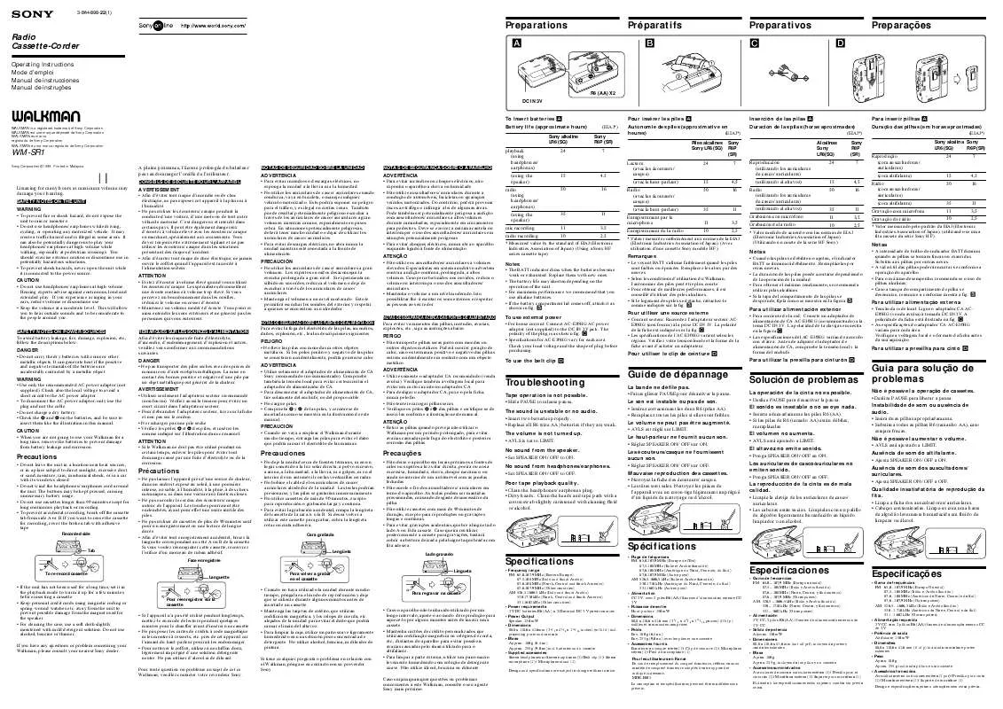 Mode d'emploi SONY WM-SR1