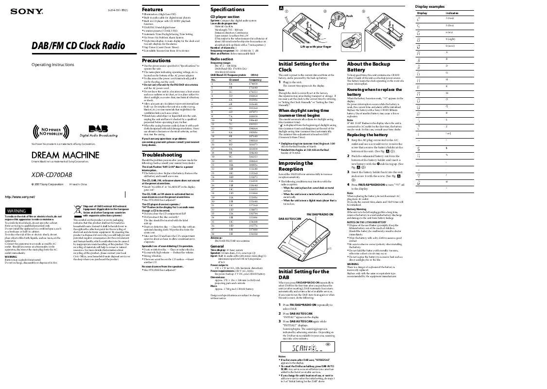 Mode d'emploi SONY XDR-CD70DAB