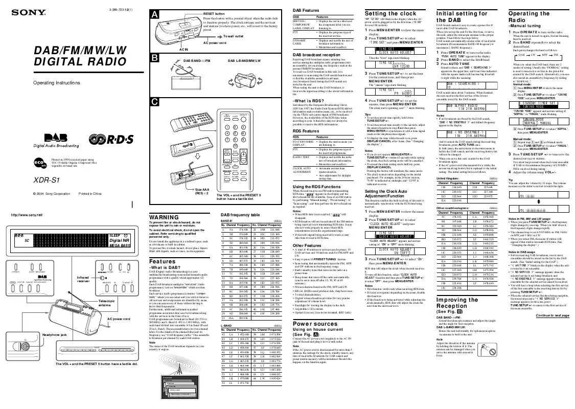 Mode d'emploi SONY XDR-S1