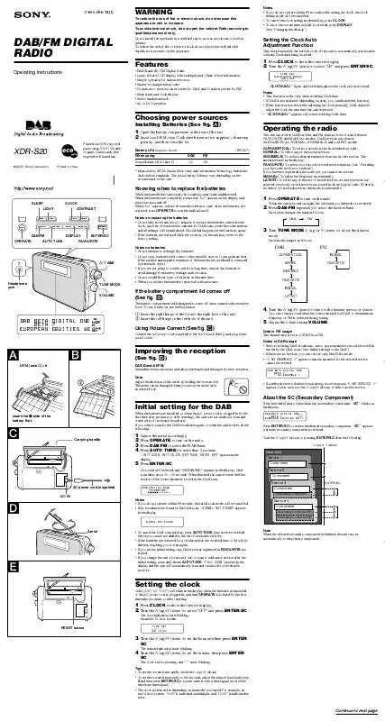 Mode d'emploi SONY XDR-S20