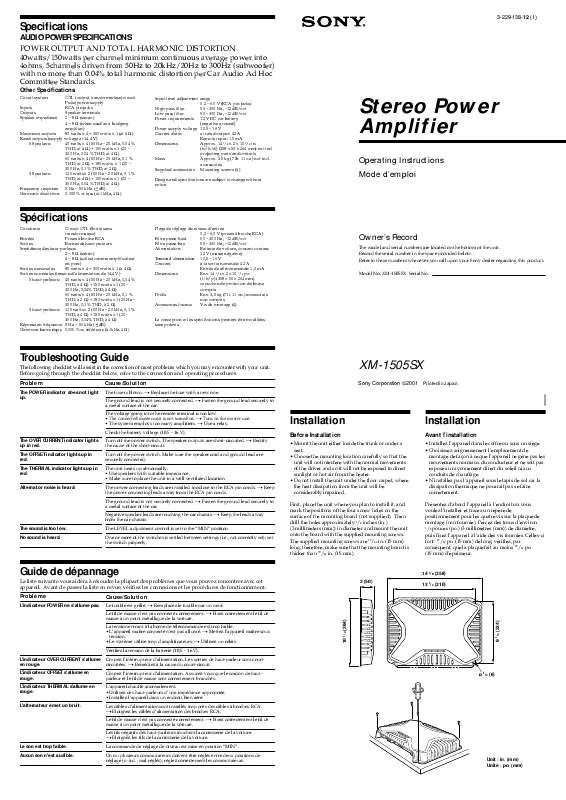 Mode d'emploi SONY XM-1505SX