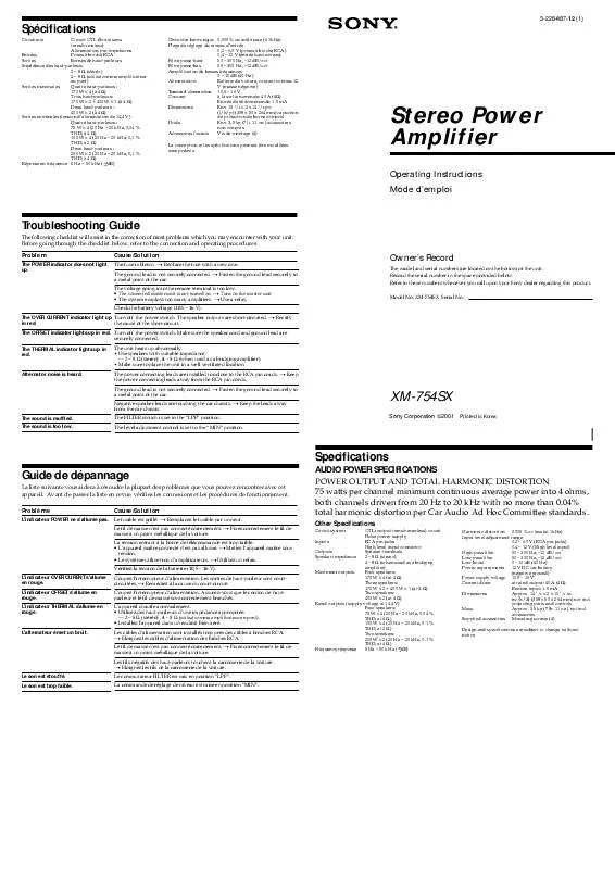 Mode d'emploi SONY XM-754SX