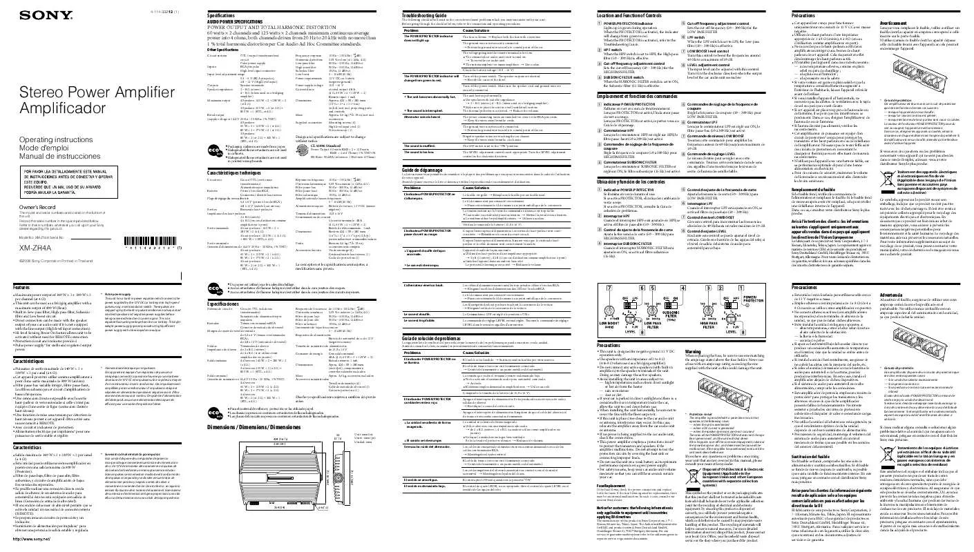 Mode d'emploi SONY XM-ZR4A