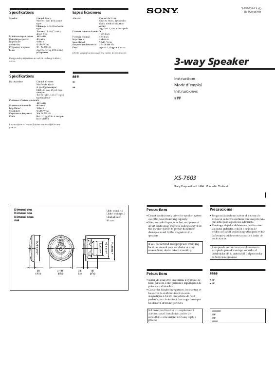 Mode d'emploi SONY XS-7603