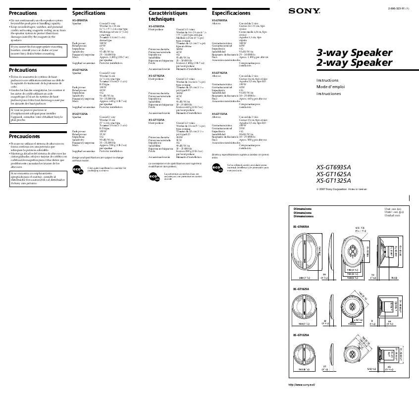 Mode d'emploi SONY XS-GT1325A