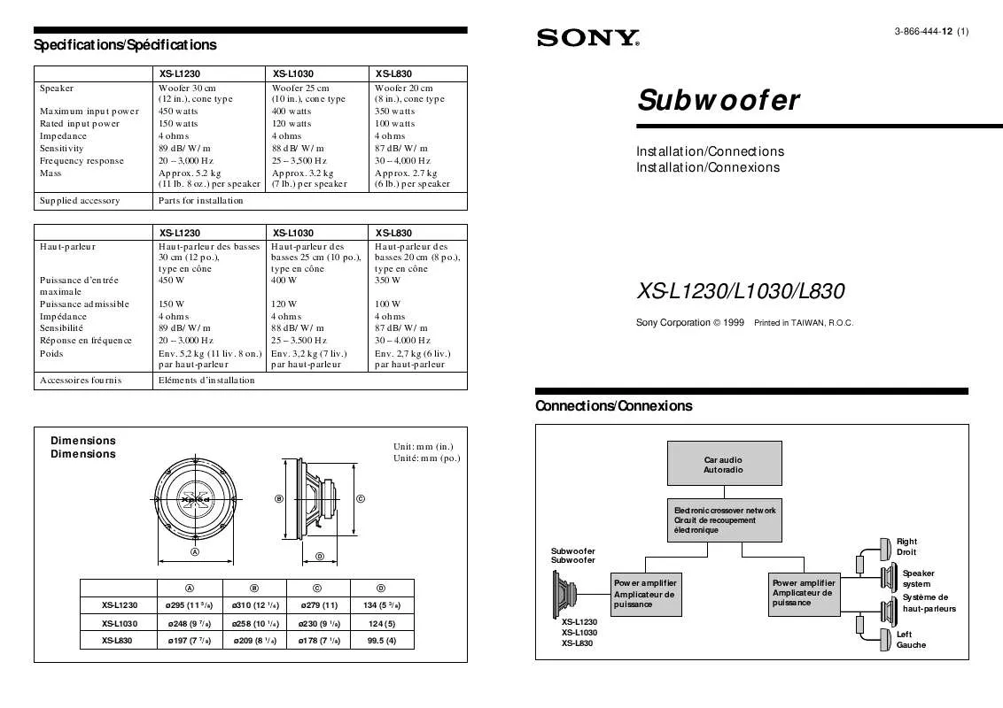 Mode d'emploi SONY XS-L1030