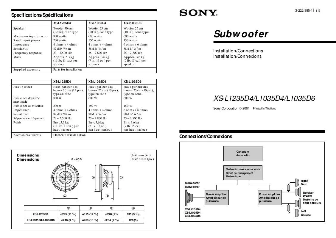 Mode d'emploi SONY XS-L1035D4