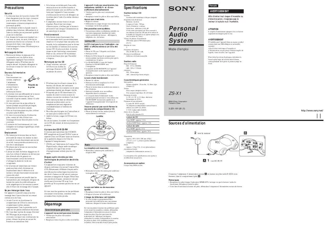 Mode d'emploi SONY ZS-X1