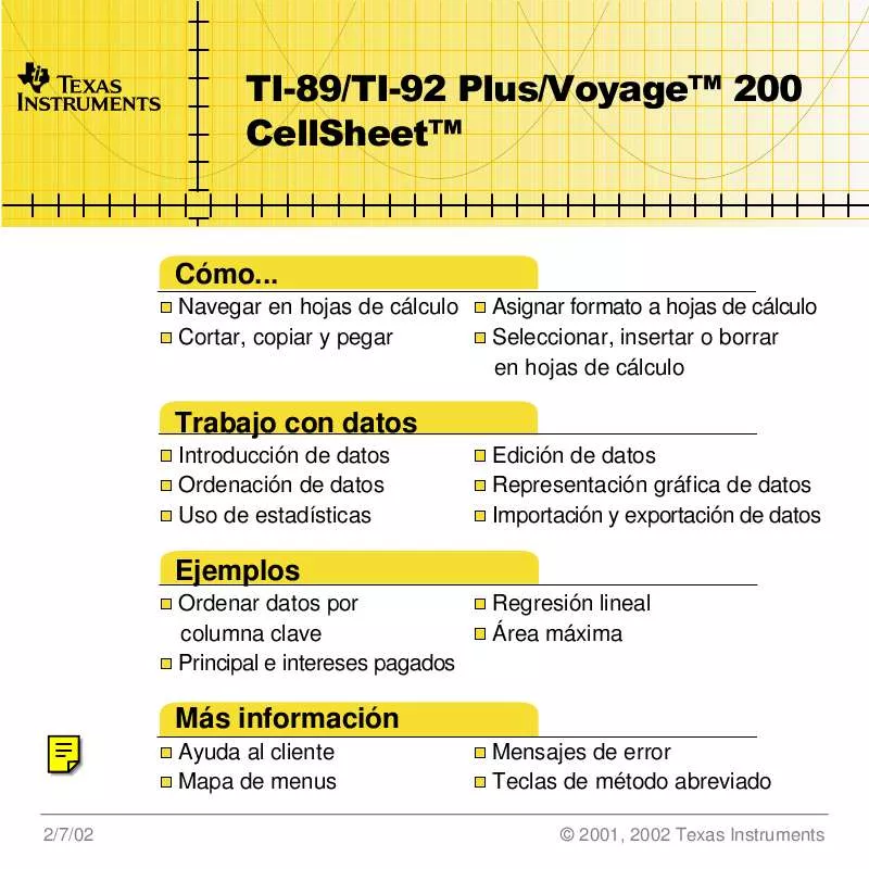 Mode d'emploi TEXAS INSTRUMENTS TI-92 PLUS-VOYAGE 200