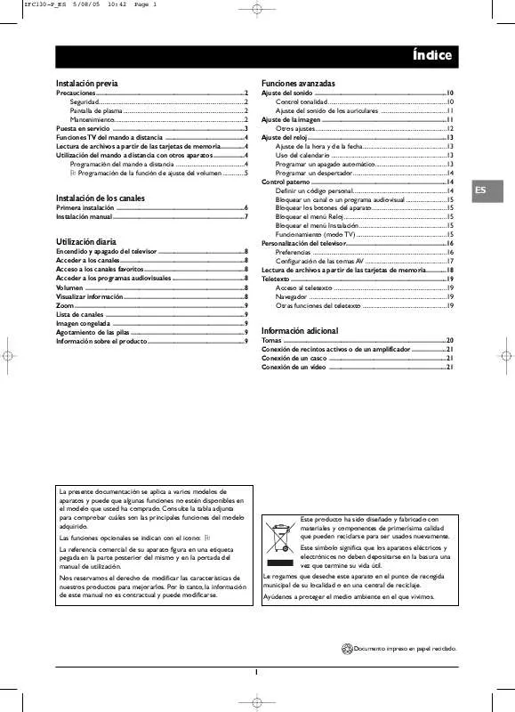 Mode d'emploi THOMSON PLASMA-IFC130