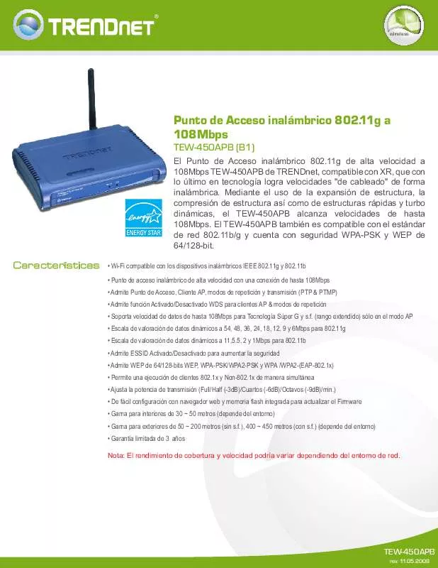 Mode d'emploi TRENDNET TEW-450APB