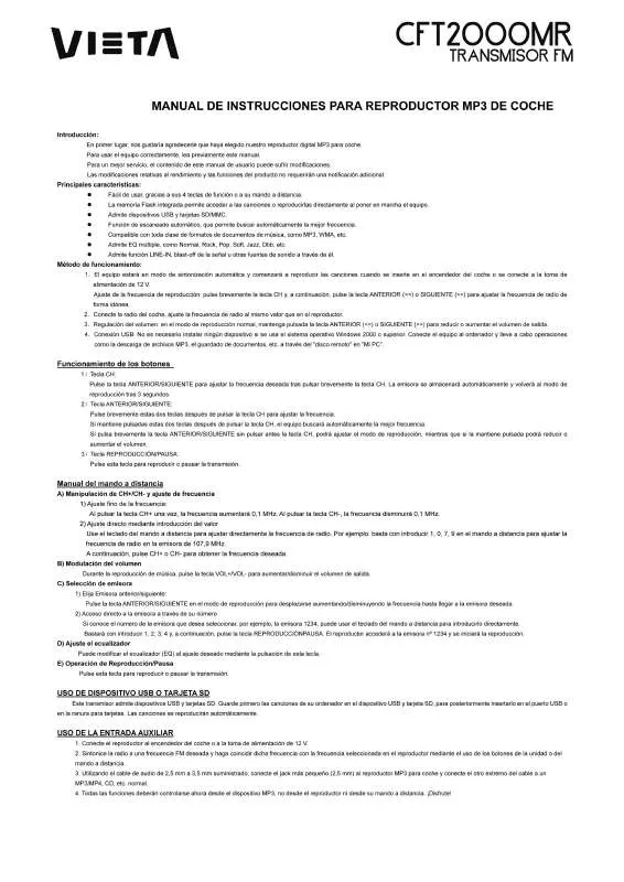 Mode d'emploi VIETA CTF2000MR