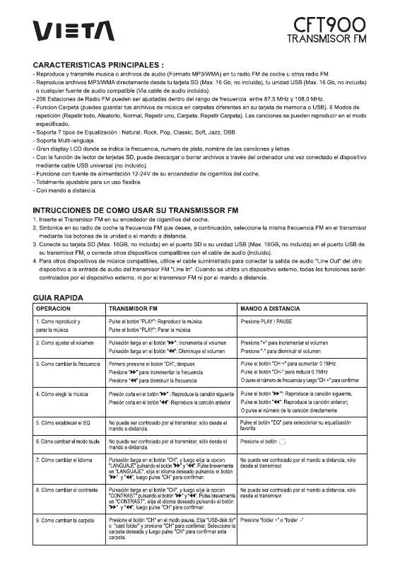 Mode d'emploi VIETA CTF900