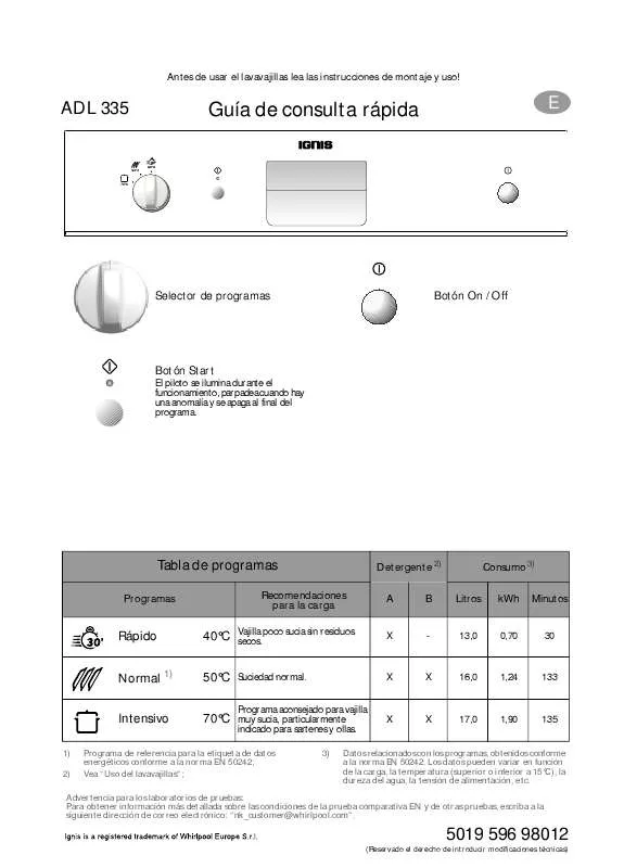 Mode d'emploi WHIRLPOOL ADL 335/1 WH