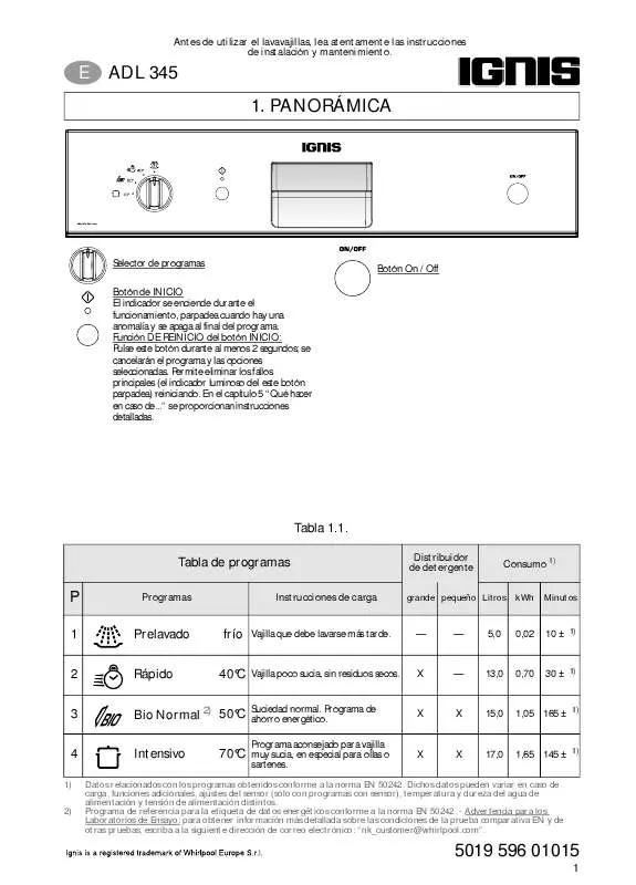 Mode d'emploi WHIRLPOOL ADL 345 WH