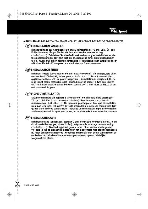 Mode d'emploi WHIRLPOOL AKR 425 WH