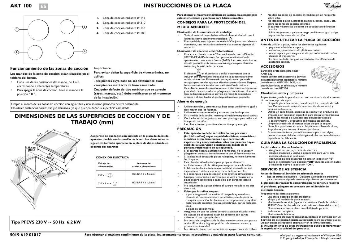 Mode d'emploi WHIRLPOOL AKT 100/IX